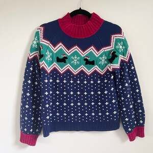99 Jane Street Fair Isle Womens Christmas Sweater Scottie Dog S Blue Rhinestone